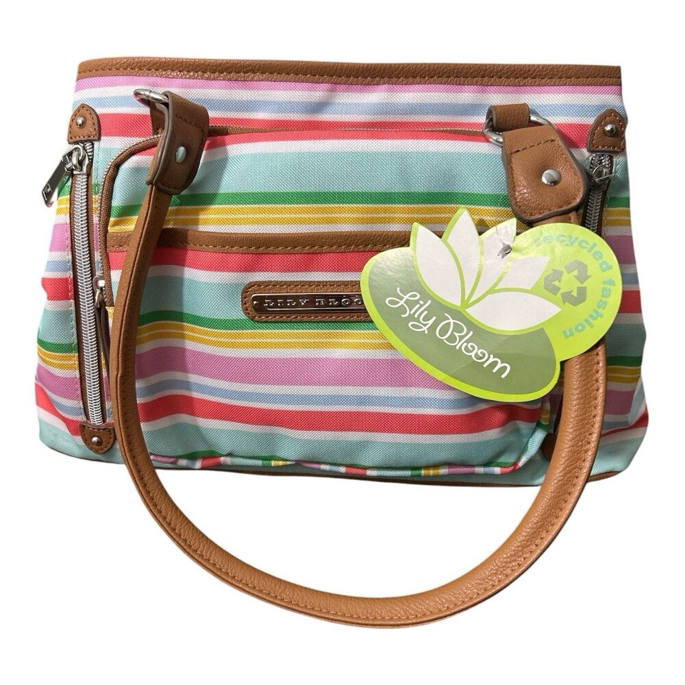 Lily Bloom Maggie Satchel Sunshine Stripe Print Eco-Friendly Bag NWT